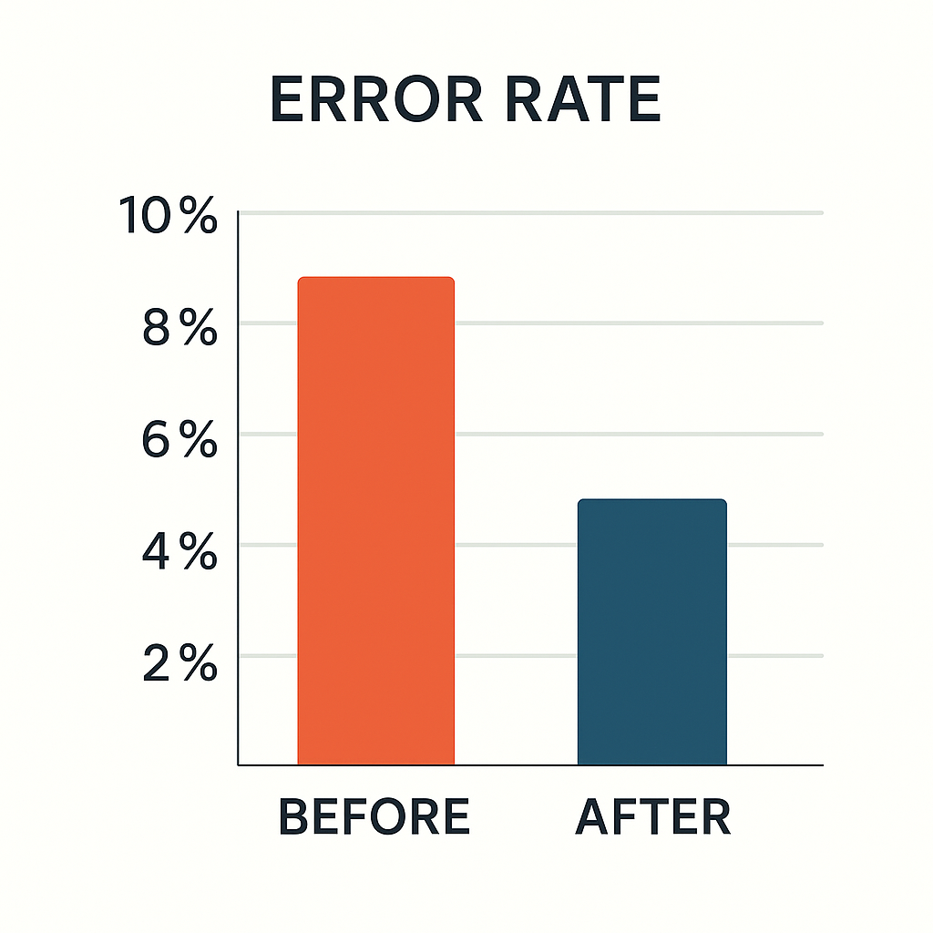 Error rate before ERP-integrated EDI versus after implementation.