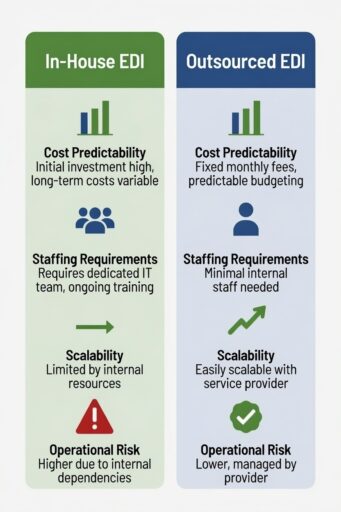 Comparison of in-house EDI costs versus outsourced EDI costs
