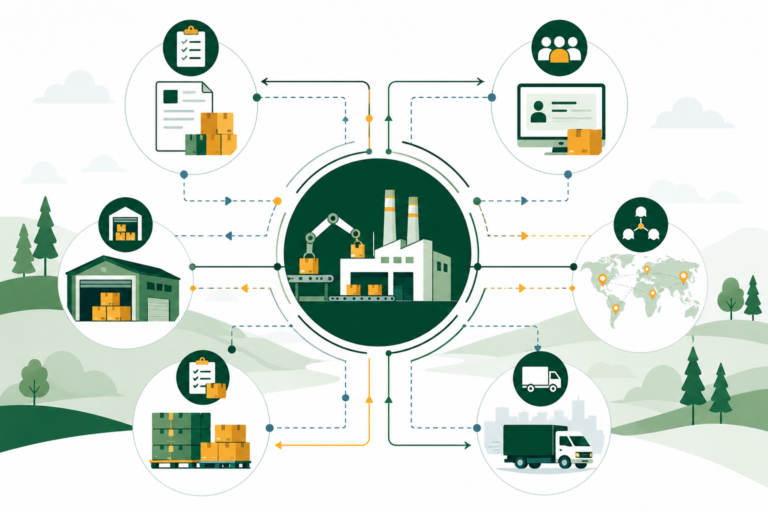 ERP-integrated EDI connecting manufacturing operations, inventory, shipping logistics, and trading partners