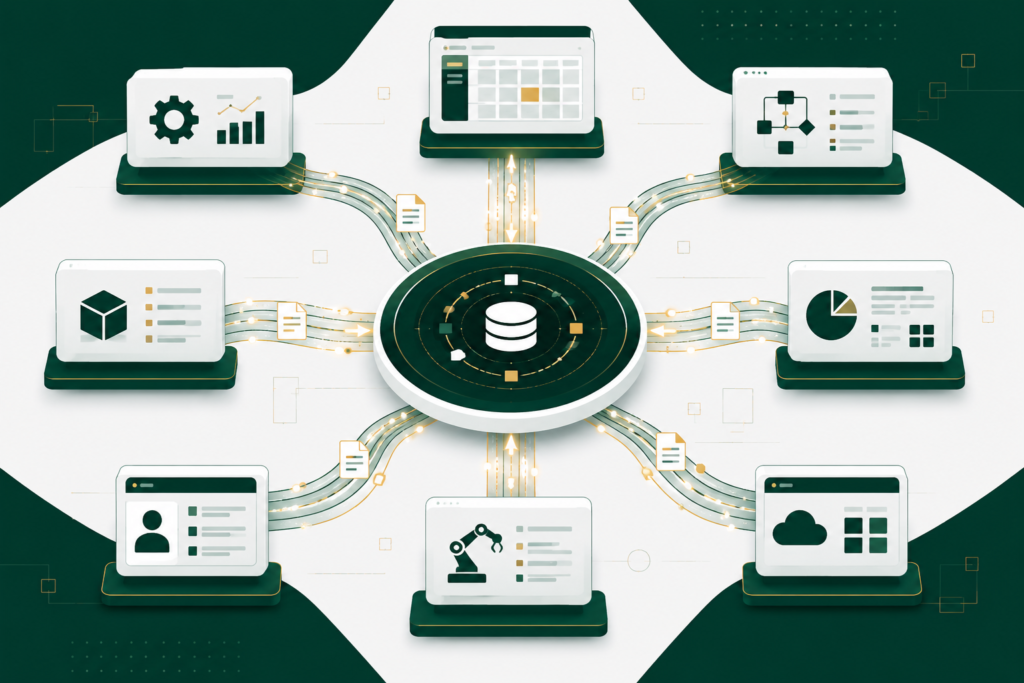 Illustration of data integration connecting multiple ERP systems through EDI