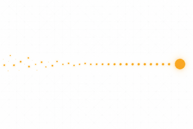 A path of scattered signals gradually settling into a steady, even rhythm — representing onboarding stabilizing into steady-state support