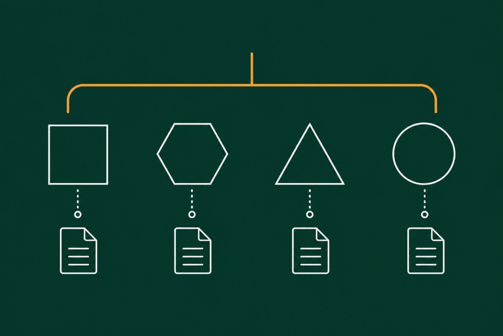 Flat illustration of four distinct system modules unified under one bracket, representing Infor's product family and EDI integration