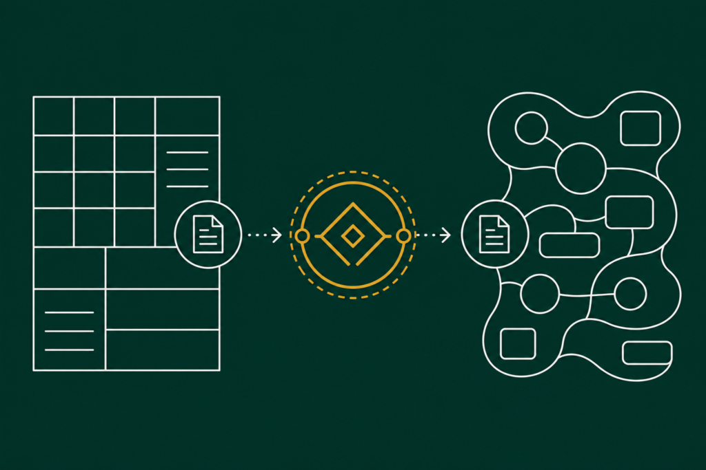 Flat illustration of structured enterprise data translation between two systems, representing SAP EDI integration